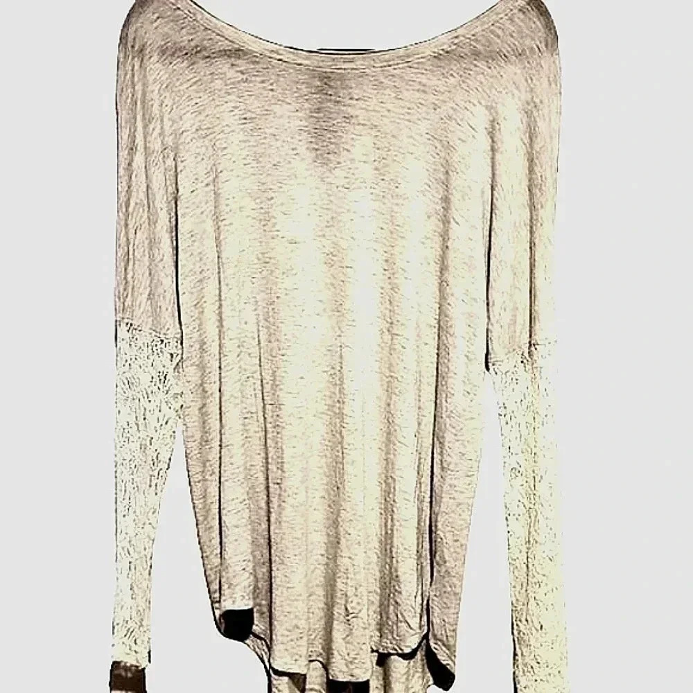HEATHER by Bordeaux unique grey and white top with 1/2 lace sleeves Size…
